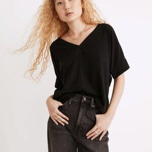 Madewell V-Neck Dolman-Sleeve Top in True Black, Extra Small